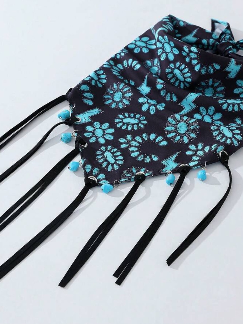 Turquoise Floral Bandana Necklace S151 - Picture 3 of 5